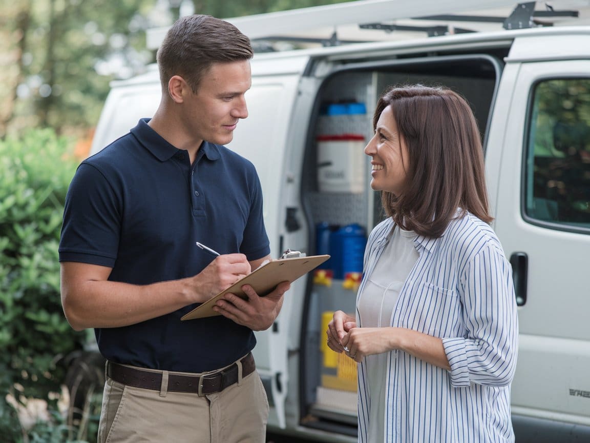 Air conditioning system supplier Halifax service Air conditioning system supplier technician discussing installation details with smiling Halifax customer