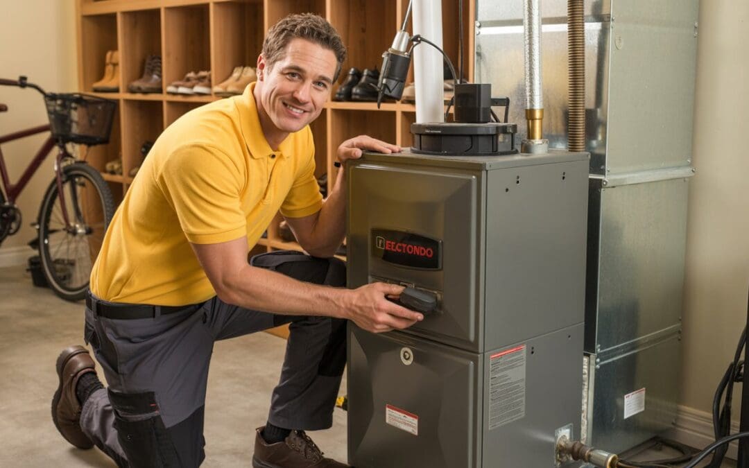 Signs you need furnace replacement vs repair in Halifax VA technician inspecting heating system