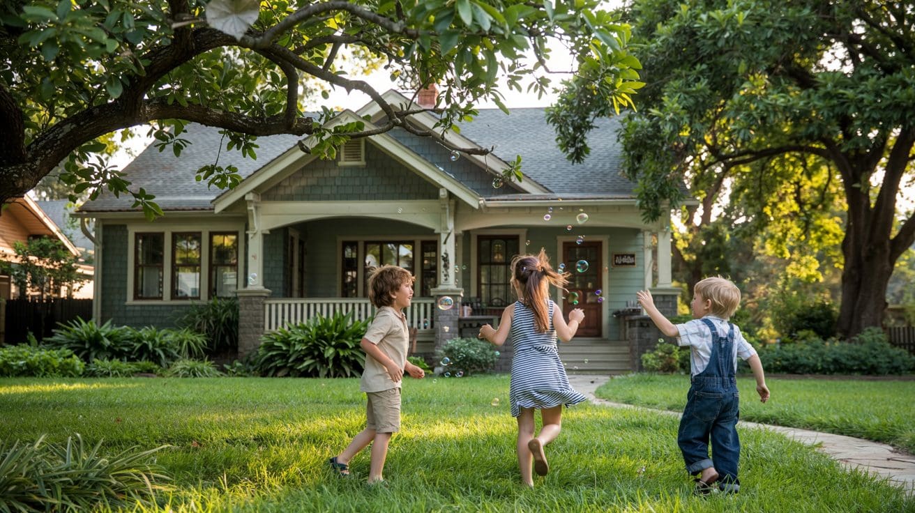 Children playing outside Halifax home where air conditioning repair service is available 24/7