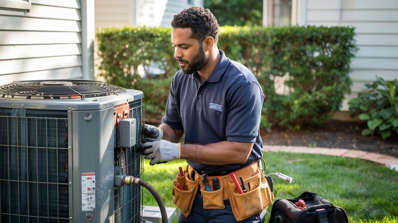 Air conditioning repair service Halifax technician performing maintenance on outdoor AC unit