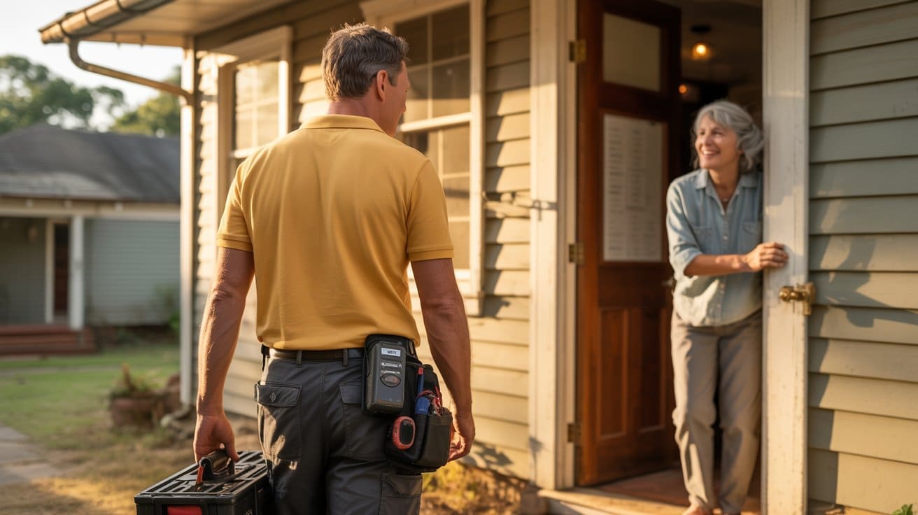 Central air conditioning repair Lynchburg technician arrives at customer home