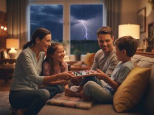 Generator sizing guide keeps family powered and comfortable playing games during lightning storm