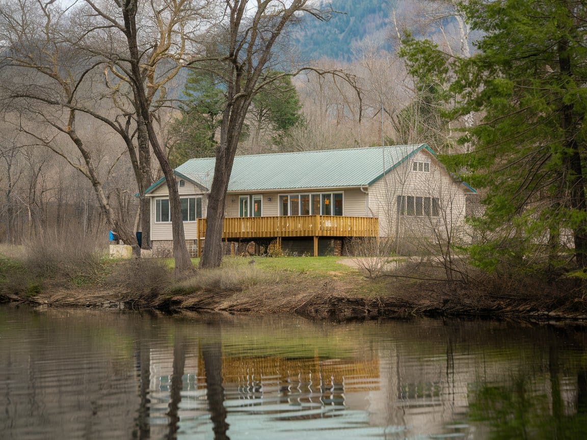 waterproofing service Danville river Waterproofing service Danville protects lakefront home with green metal roof