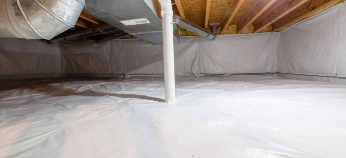 waterproofing service Danville solutions Waterproofing service Danville completed crawl space with white vapor barrier